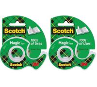 Scotch Ruban Magic - 1 Rouleau 19 mm x 15 m + Dévidoir Manuel - Ruban Adhésif à Usage Général pour la Réparation, l'Etiquetage et la Fermeture de Documents (Lot de 2)