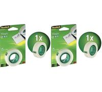 Scotch Ruban Magic - 1 Rouleau, 19 mm x 25 m - Ruban invisible, pour l'emballage des cadeaux de Noël, l'étiquetage des cartes et des cadeaux de Noël (Lot de 2)