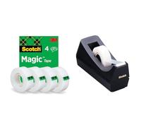 Scotch Ruban Magic - 4 Rouleaux, 19 mm x 33 m - Ruban Adhésif à Usage Général pour la Réparation, l'Etiquetage et la Fermeture de Documents & 3M C-38 Dérouleur adhésif