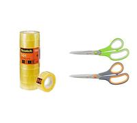 Scotch YP208060670 Pack de 8 Rubans 19 mm x 33 m & Amazon Basics Lot de 2 paires de ciseaux ergonomiques à lames en titane 20 cm