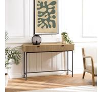Scott - console 2 tiroirs bois décor effet rainuré noir et naturel