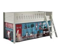 VIPACK - Lit de jeu SCOTT, LF 90 x 200 cm, avec sommier à lattes, échelle et set textile "Pet Shop", laqué blanc