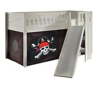 VIPACK - Lit de jeu SCOTT, LF 90 x 200 cm, avec sommier à lattes, toboggan, échelle et set textile "Caribian Pirate", laqué blanc