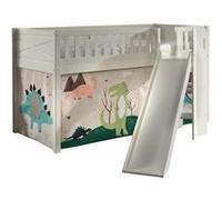 VIPACK - Lit de jeu SCOTT, LF 90 x 200 cm, avec sommier à lattes, toboggan, échelle et set textile "Dino", laqué blanc