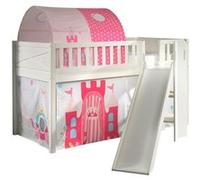 VIPACK - Lit de jeu SCOTT, LF 90 x 200 cm, avec sommier à lattes, toboggan, échelle et set textile rideau et tunnel "Princess