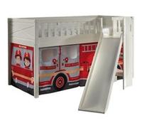 VIPACK - Lit de jeu SCOTT, LF 90 x 200 cm, avec sommier à lattes, toboggan, échelle et set textile "FIRE RESCUE", laqué blanc