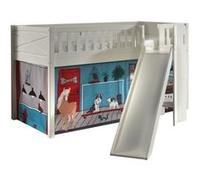 VIPACK - Lit de jeu SCOTT, LF 90 x 200 cm, avec sommier à lattes, toboggan, échelle et set textile "Pet Shop", laqué blanc