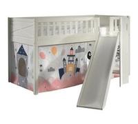 VIPACK - Lit de jeu SCOTT, LF 90 x 200 cm, avec sommier à lattes, toboggan, échelle et set textile "Princess Sophie", laqué blanc