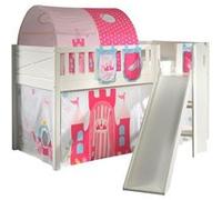 VIPACK - Lit de jeu SCOTT, LF 90 x 200 cm, avec sommier à lattes, toboggan, échelle et set textile rideau, tunnel et 3 sacs "Princess
