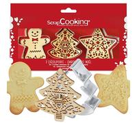 ScrapCooking - Coffret 3 découpoirs et embosseurs bois - Noël (bonhomme pain d'épice, sapin, étoile)