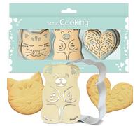 Coffret de 3 découpoirs et embosseurs bois - SCRAPCOOKING - Chat/ourson et cœur