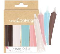 SCRAP COOKING 4 Stylos Déco Blanc/Rose/Bleu/Marron, Chocolat, 4 x 20 g, 1 Unité