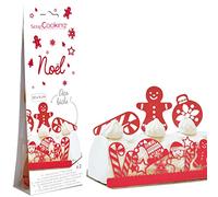 SCRAP COOKING - Déco Bûche de Noël - Kit Décoration en Papier pour Bûche de Noël, Pâtisserie, Dessert - Bonhomme, Sucre d’Orge & Boule - Rouge - 4916