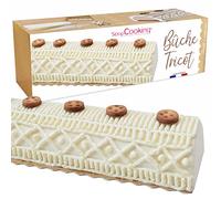 SCRAP COOKING - Kit Bûche Tricot - Dessert de Noël Original - Avec Moule, Support Doré, Douille Inox, Poche/Coffret Pâtissière et Recette Bûche Vanille Marrons - Fabriqué en France - 1937