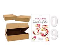 SCRAP COOKING - Lot de 2 Boites à Gâteaux - Carton Kraft Alimentaire Recyclable - 32 x 32 x 8 cm & Kit Moules Number Cake - Chiffres 0 à 9 - Hauteur 28 cm / 11 pouces - Avec Recettes - 3927
