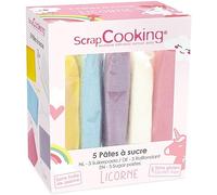SCRAP COOKING - Lot de 5 Pâtes à Sucre Licorne - Jaune, Bleu Pastel, Parme, Blanc, Rose - 5 x 80 g - Pour Gâteaux Biscuits Décors Pâtisseries - Sans Gluten & Sans Huile de Palme - 7254