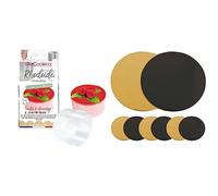 SCRAP COOKING - Ruban de Rhodoïde H 8 cm x 3 m - Rouleau Rhodoid Pâtissier Transparent & Kit de 6 Supports à Gâteaux Ronds - Carton Réversible Doré & Noir - Disque Diamètre 24cm