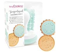 SCRAP COOKING - Tampon Messages Personnalisables pour Biscuits - Tampon Rond Bois & Silicone pour Personnaliser ses Sablés, Cookies - Cadeau Pâtisserie - 2036, Vert D'eau
