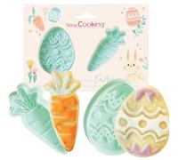 ScrapCooking - 2 Découpoirs Éjecteurs Pâques - Œuf & Carotte - Découpoirs à Biscuits en 3D Easter - Embosseur Pâtisserie pour Sablés, Petits Gâteaux - Easter Printemps - 2143