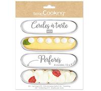 ScrapCooking - 4 Cercles à Tartelettes Perforés Ovales - Cadres à Tartes Individuels 15 x 4 cm - Moules Cadres Pâtissiers Inox - Cuisson Uniforme - Accessoires Pâtisserie Gâteau Dessert - 1325