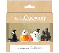 ScrapCooking - 4 Décorations de Gâteaux Halloween - Citrouille, Fantôme, Manoir Hanté, Chapeau de Sorcier - Décors Pâtisserie - Accessoires Cake Toppers pour Gâteaux, Cupcakes - 4943