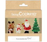 ScrapCooking - 4 Décorations Noël pour Bûches - Renne, Bonhomme de Neige, Père Noël, Sapin - Décors Pâtisserie Gâteaux - Accessoires Cake Toppers pour Gâteaux, Cupcakes - 4942