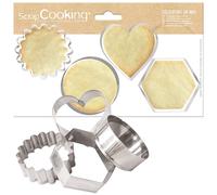 ScrapCooking - 4 Emporte-Pièces à Biscuits - Découpoirs en Inox - Moules pour Petits Gâteaux -Accessoires Pâtisserie - Rond, Cannelé, Cœur, Hexagone - 2064