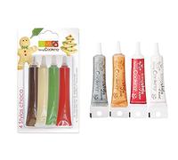 Scrapcooking 4 Stylo Choco/Rouge/Blanc/Vert/Choco & 4 Icing Stylos à Pâtisserie : Or, Choco, Blanc & Rouge - Crayons Alimentaires Comestibles Décoratifs Colorants, Gâteaux & Biscuits