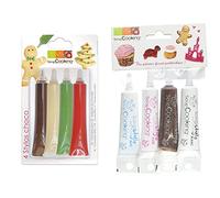 Scrapcooking 4 Stylo Choco/Rouge/Blanc/Vert/Choco & 4 Stylos Déco Blanc/Rose/Bleu/Marron, Chocolat, 4 x 20 g, 1 Unité