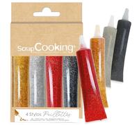 ScrapCooking - 4 Stylos Pailletés - Stylos Alimentaires Doré, Argenté, Rouge & Noir - Crayons Pâtisserie - Colorants Comestibles - Noël, Anniversaire - Écrire & Dessiner sur Gâteaux & Biscuits - 7073