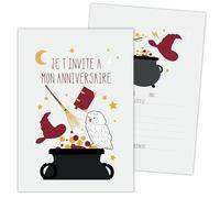 ScrapCooking - 8 Cartes d’Invitation Anniversaire Sorcier - Pour Anniversaire Enfant Garçon Fille - Cartons invitation Fête - Magie, Sorcellerie - Coloris Gris - 0262