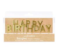 ScrapCooking - Bougies Dorées « Happy Birthday » - Bougies Anniversaire Or Lettres - Décoration Enfant Adulte - En Paraffine avec Pics - Accessoire Fête Pâtisserie - 4824