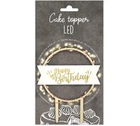 Scrapcooking - Cake Topper LED « Happy Birthday » - Décoration Lumineuse en Bois Anniversaire pour Gâteaux, Tartes, Pâtisseries, Cakes & Desserts - Ornement Accessoire Fêtes - 4962 White and Gold