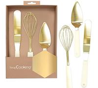 ScrapCooking - Coffret 3 Ustensiles Dorés Pâtisserie - Coffret Cadeau 3 Ustensiles Inox : Fouet, Spatule, Pelle - Coloris Or Crème - Mariage, Anniversaire - Idée Cadeau Cuisine - 1141
