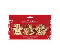 Coffret de 3 découpoirs et embosseurs bois - SCRAPCOOKING - Noël (bonhomme de pain d'épice, sapin et étoile)