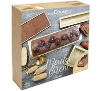 ScrapCooking - Coffret Moules Silicone Bûche de Noël - Avec Insert, Tapis Génoise, Support Doré et Recette Bûche Poire Chocolat - Gouttière Souple Pâtisserie - Coloris Doré - 1939