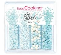 ScrapCooking - Décors Sucrés « Blue Mix » 64g - Assortiment 4 Variétés : Confettis, Mini Billes, Perles, Étoiles - Décorations Pâtisserie, Desserts, Gâteaux, Cupcakes, Anniversaires - 7510