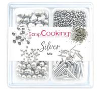 ScrapCooking - Décors Sucrés « Silver Mix » 63 g - Assortiment 4 Variétés : Argenté - Décorations Gâteaux, Cupcakes - Anniversaire Noël - 7530