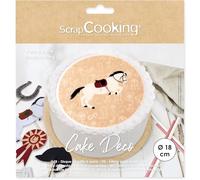 ScrapCooking - Disque de Pâte à Sucre Cheval Ø 18 cm - Décoration Gâteau Comestible - Imprimé Terrain d’Équitation - Déco Anniversaire - Beige - 7336