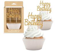 ScrapCooking - Kit 24 Caissettes & 12 Toppers « Happy Birthday » - Décorations Dorées Anniversaire - Pour Cupcakes & Gâteaux - Déco Pâtisserie Dessert - 4907