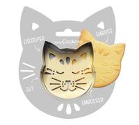 ScrapCooking - Kit Découpoir + Embosseur Bois Chat - Emporte-Pièce en Inox pour Biscuits en Relief - Moule Accessoires Pâtisseries Sablés - 2093