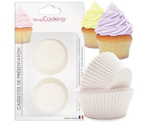 ScrapCooking - Lot de 36 Caissettes à Cupcakes & Muffins Blanches - Décorations Étuis Tasses en Papier pour Pâtisseries - Caissettes de Présentation & Cuisson - Coloris Blanc Transparent - 4909