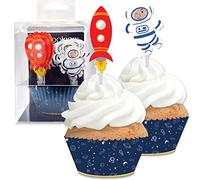 Scrapcooking - Set 24 Caissettes & Toppers pour Cupcakes - Thème Espace - Décorations pour Pâtisseries, Desserts, Gâteaux, Biscuits, Anniversaires - Cake Design - 5070 Bleu