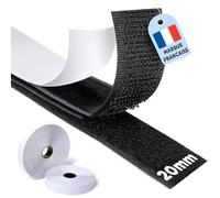 Scratch Autocollant Double Face - 8Mx20mm - Adhésif Puissant | 2 Rouleaux (8M Crochet + 8M Boucle) - Ruban Autocollant tissu - Idéal Moustiquaires, Tapis et Cadres