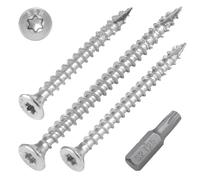 SCREW REBEL Vis à bois en acier inoxydable A2 5,0 x 60-100 pièces avec filetage complet et filetage à dents de scie, pointe coupée, entraînement Torx TX25, avec embout S2