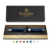 Scriveiner Stylo Bleu Nuit Personnalisé - Stylo de luxe laqué bleu, finition chrome, recharge Schmidt, meilleur cadeau gravé pour hommes et femmes, gravure personnalisée du nom.