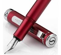Scriveiner Stylo Plume de Luxe EDC (fin), Superbe stylo de poche avec finition rouge mat, Plume allemande Schmidt, Convertisseur, Coffret cadeau stylo d'écriture homme et femme, plume de bureau