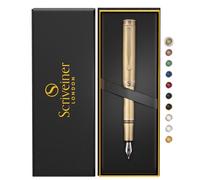 Scriveiner Stylo Plume de Luxe EDC (Fin), Superbe stylo de poche en laiton, Finition brossée à la main, Convertisseur, Plume allemande Schmidt, Coffret cadeau pour homme et femme, Joli stylo design