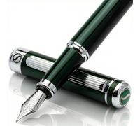 Scriveiner Stylo Plume - Vert Anglais, Superbe Stylo de Luxe, Finition Chromée, Plume Schmidt (Moyenne), Meilleure Parure Cadeau pour Homme et Femme, Professionnel, Directeur, Bureau, Beau Stylo