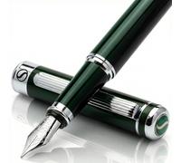 Scriveiner Stylo Plume - Vert Anglais, Superbe Stylo Plume, Finition Chromée, Plume Schmidt (Fine), Meilleure Parure Cadeau pour Homme et Femme, Professionnel, Directeur, Bureau, Beau Stylo